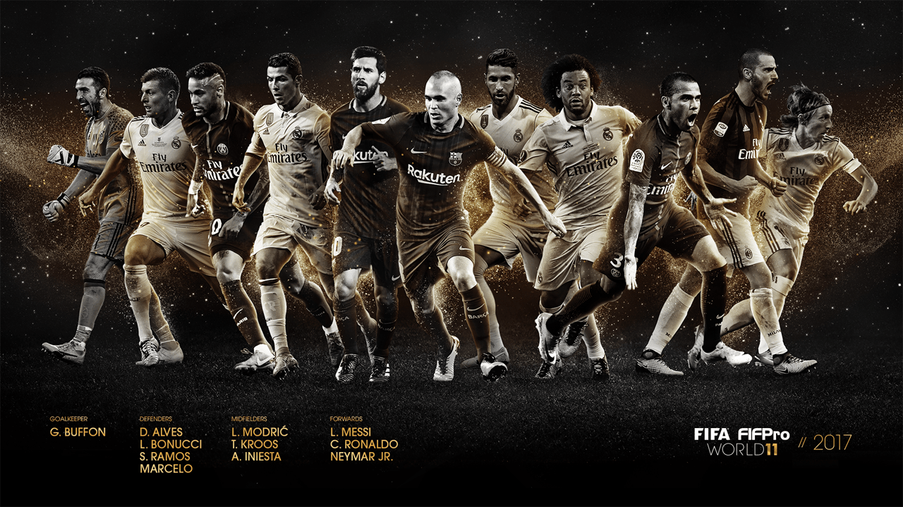 The FIFA FIFPro World 11 2017 consist of players from three teams: Real Madrid (4), Barcelona (3) an